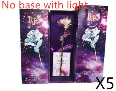 24K luminous gold rose flower set in gift box with tote bag, handmade plastic bouquet non-fade artificial roses