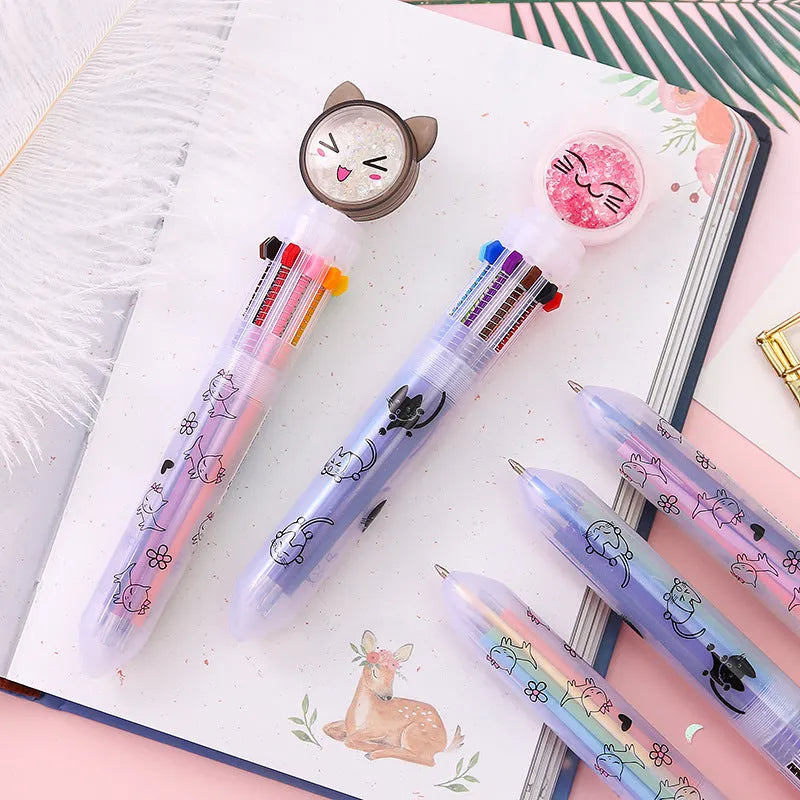 Cute cat design mechanical pencil with 10 colours and 0.5mm lead