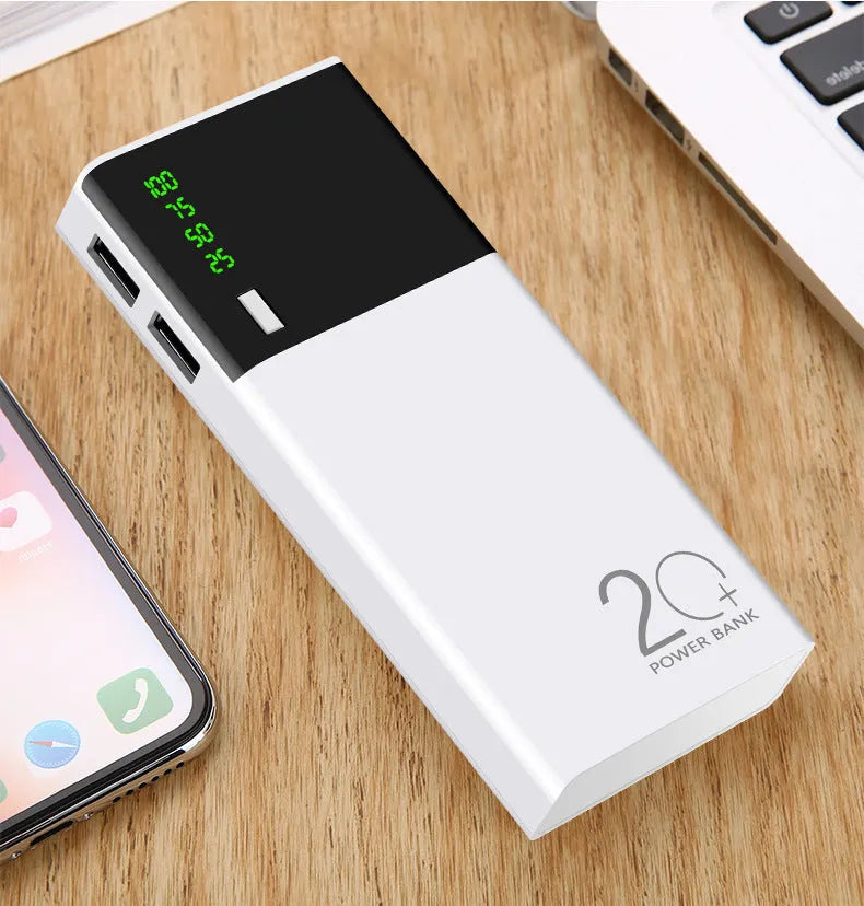 White large capacity fast charging mobile power bank with digital display and multi-U port output