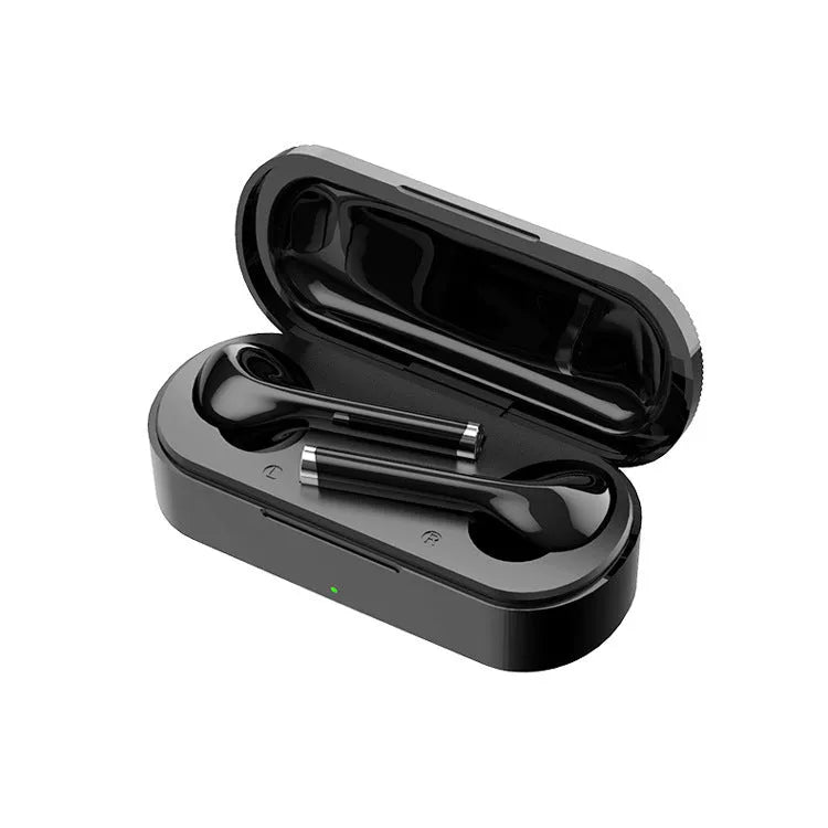 Black and white true wireless Bluetooth 5.0 earphones with USB charging case