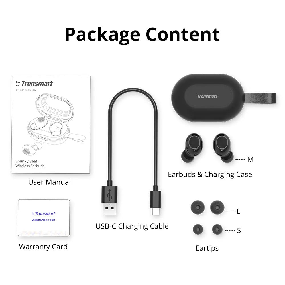 Tronsmart Spunky Beat Bluetooth earphones in choice of colour sets, showing touch controls.