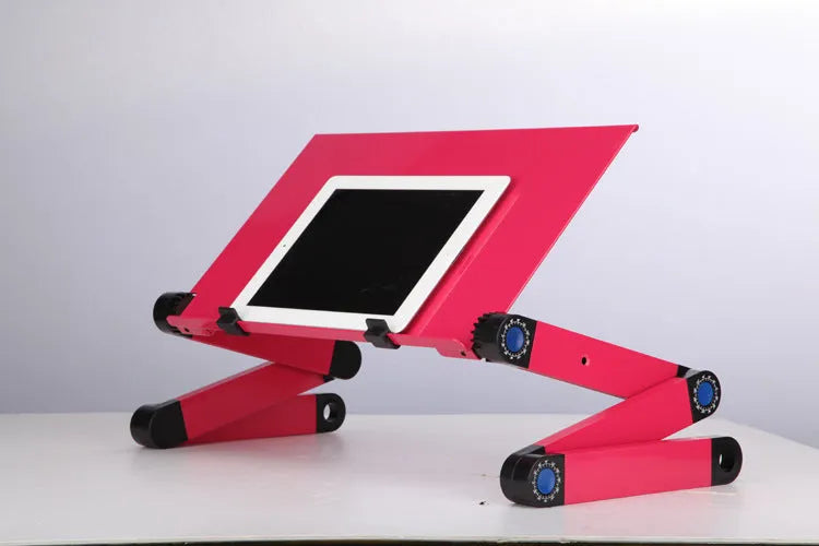 Adjustable folding laptop table stand with 360-degree rotation, magnesium alloy construction, and self-locking joints, in black colour