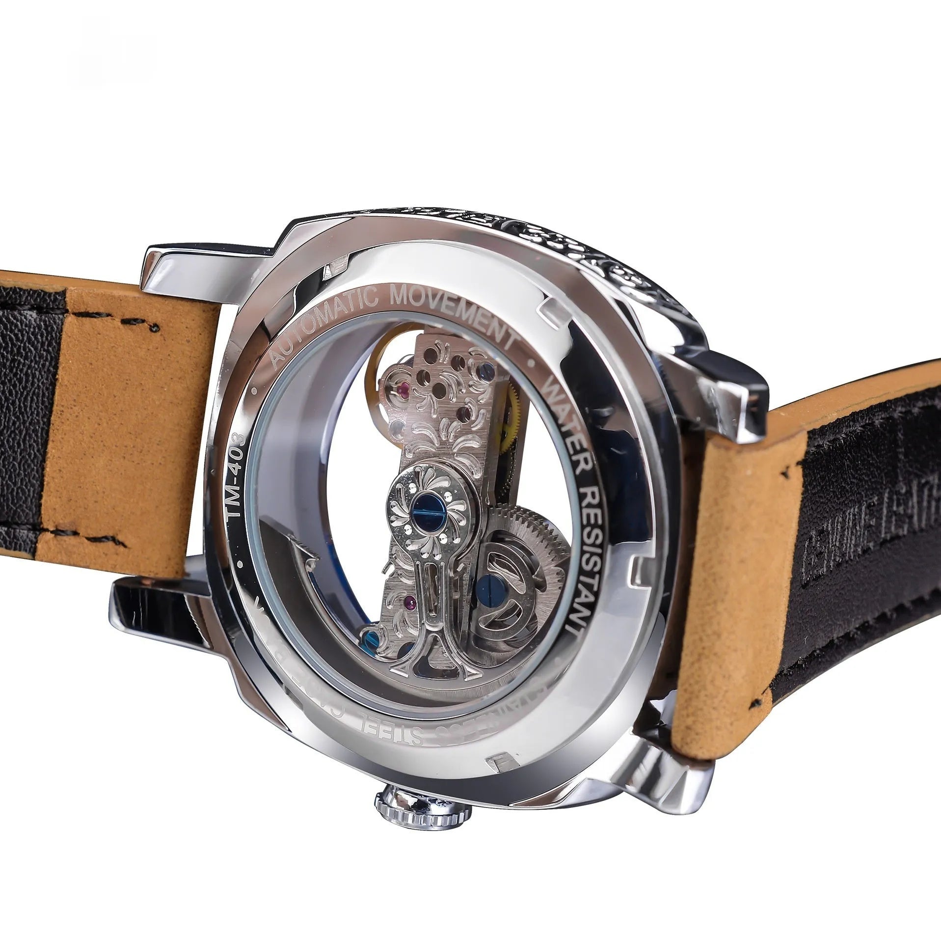Hollow mechanical watch for men business style GMT1235-3 15mm thickness open-worked dial