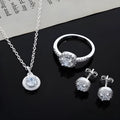 Silver-tone zircon jewellery suit with inlaid apple ring in code 8 and 18-inch necklace, 9g set