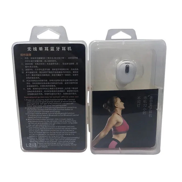 X9 mini single ear Bluetooth headset in black and white colour options showing compact earpiece design