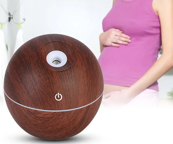 USB ultrasonic aroma essential oil diffuser humidifier 130ml light wood colour with blue LED night light