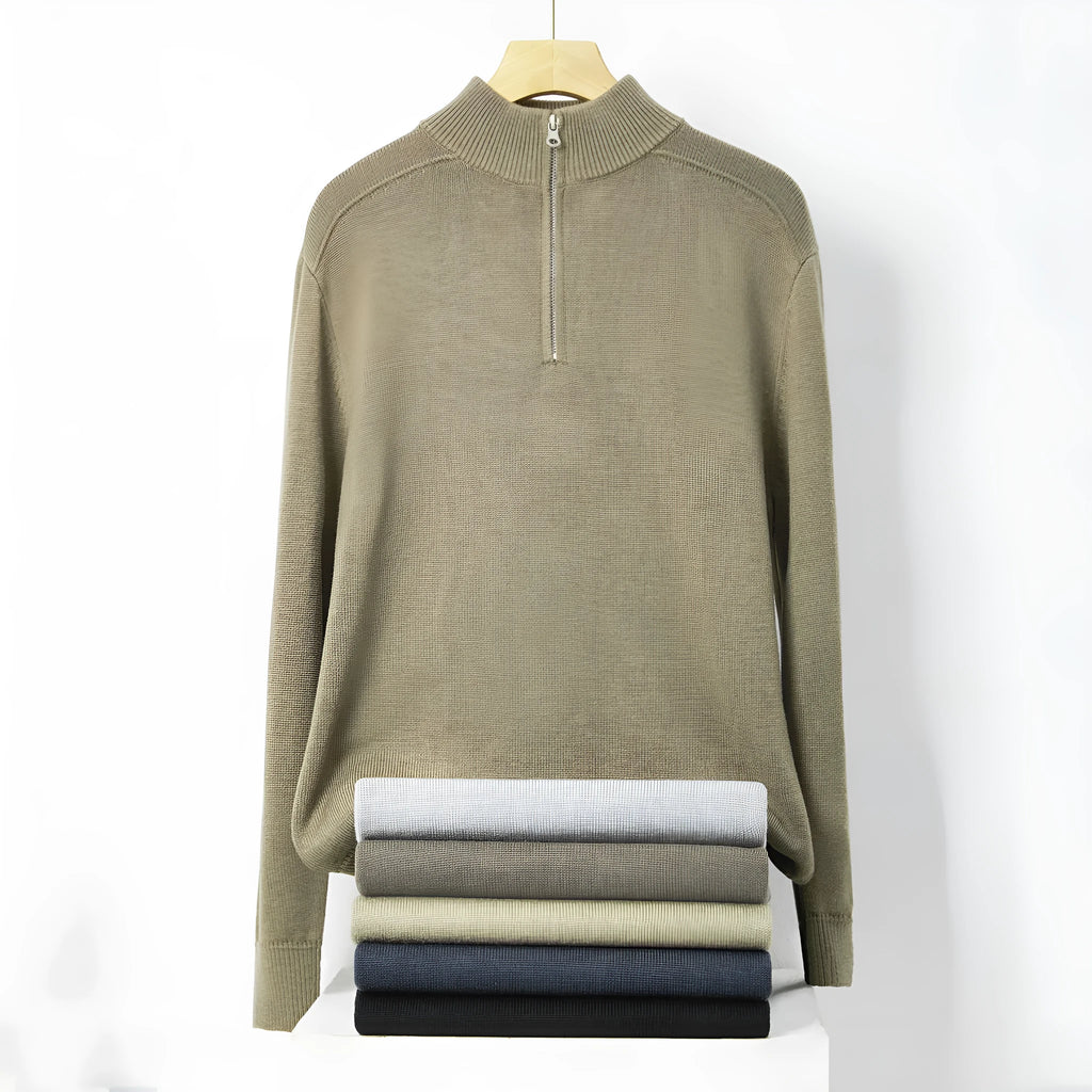 Men's slim fit casual wool sweater in black, a long sleeved thickened pullover.