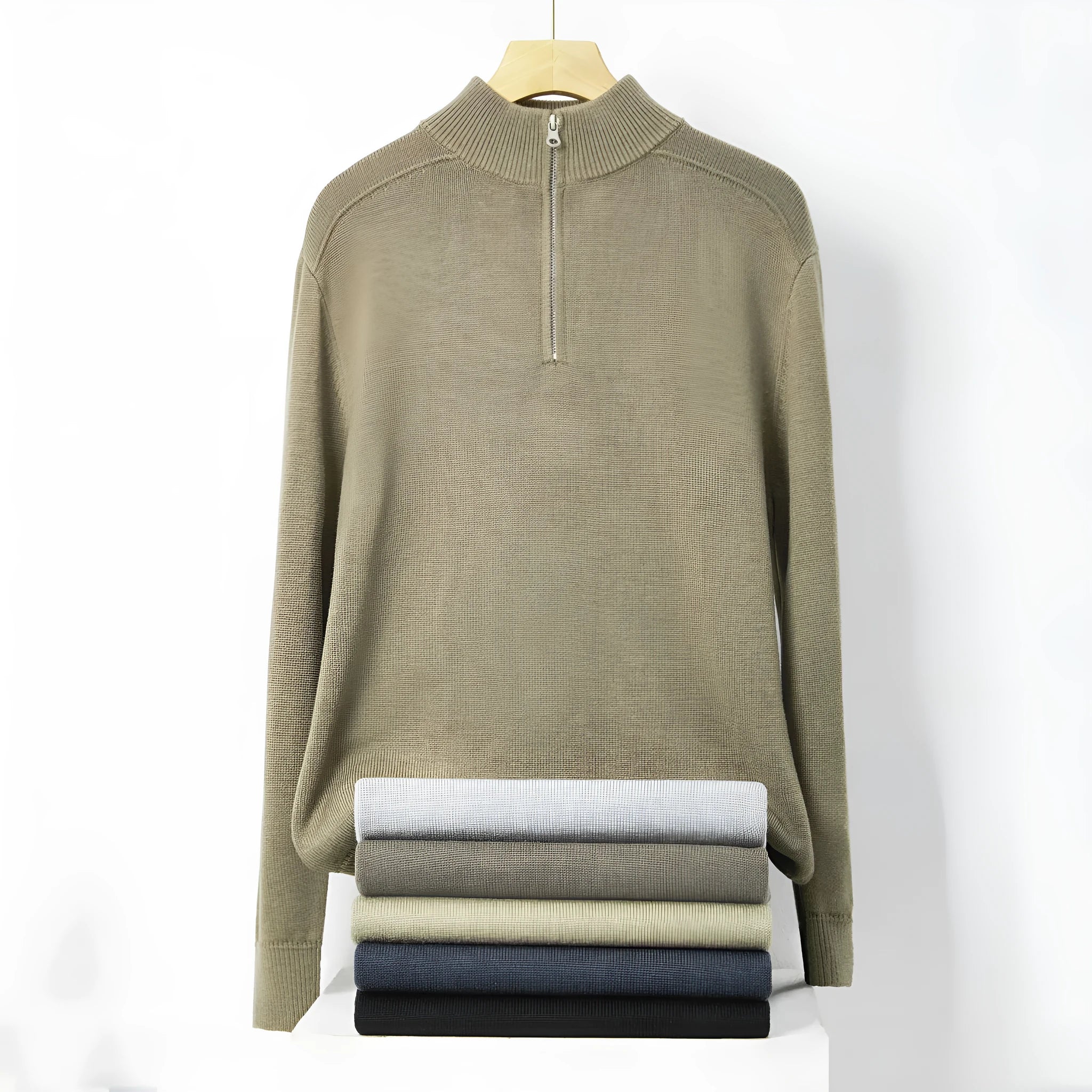 Men's slim fit casual wool sweater in black, a long sleeved thickened pullover.