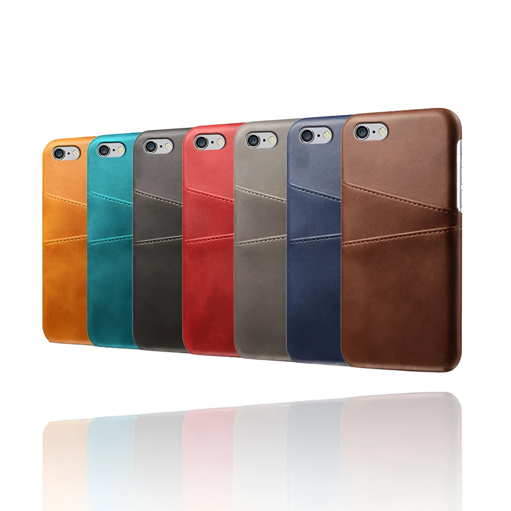 Non-Apple branded back cover phone case in black with crazy horse leather texture