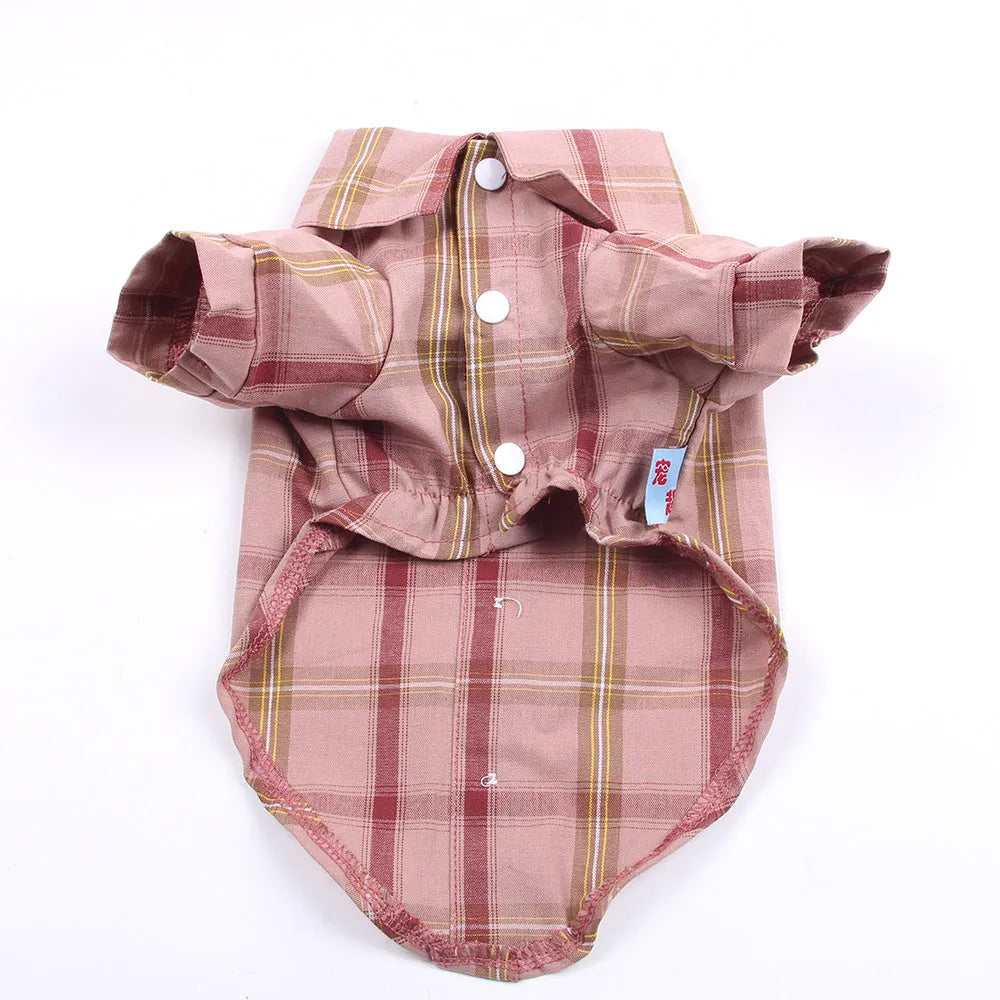 Pet shirt in soft cotton with two feet design, available in blue, red, and rice brown for dogs and cats