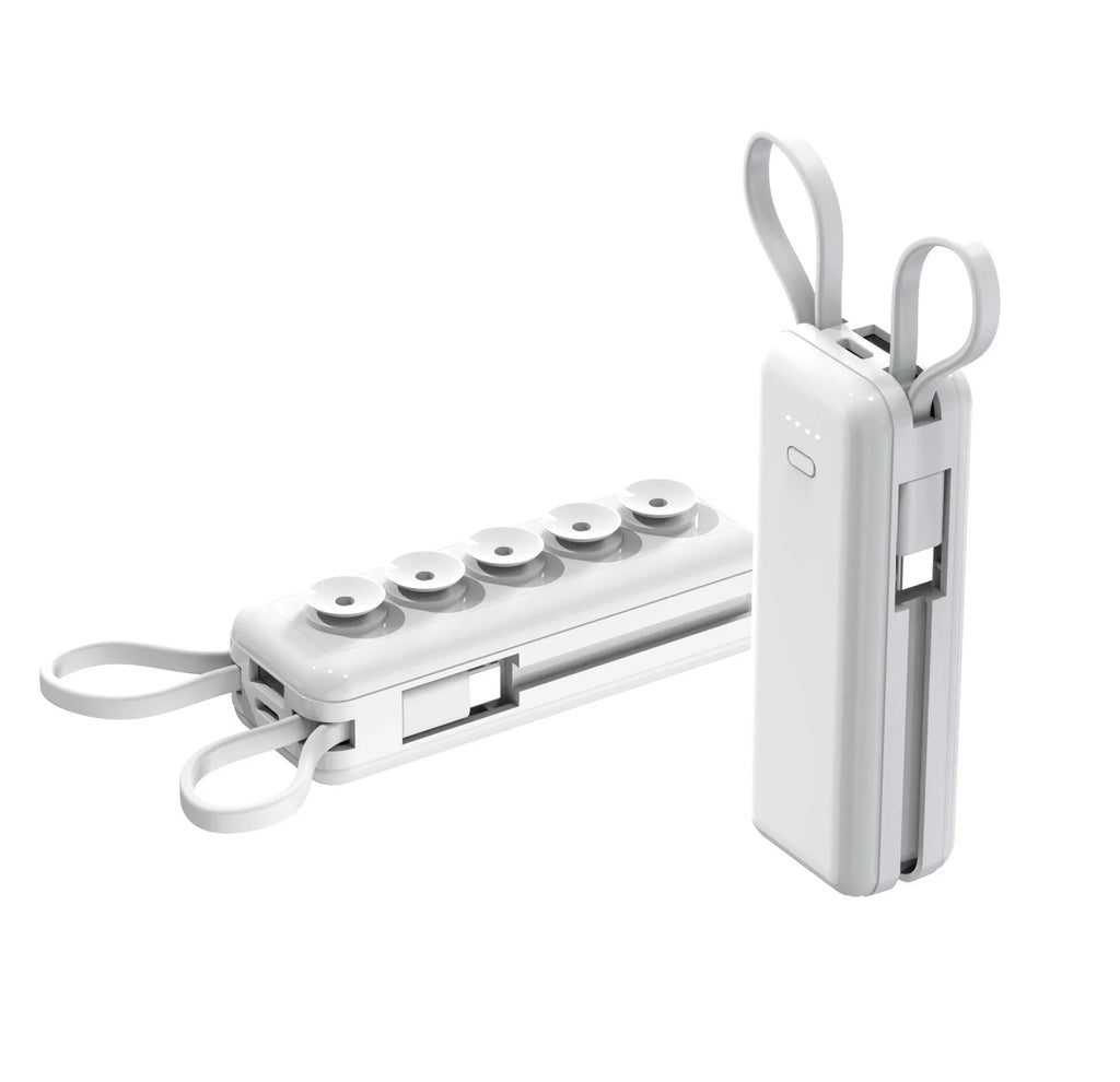 Capsule power bank with cable and suction cup, 5000 mAh, white plastic shell