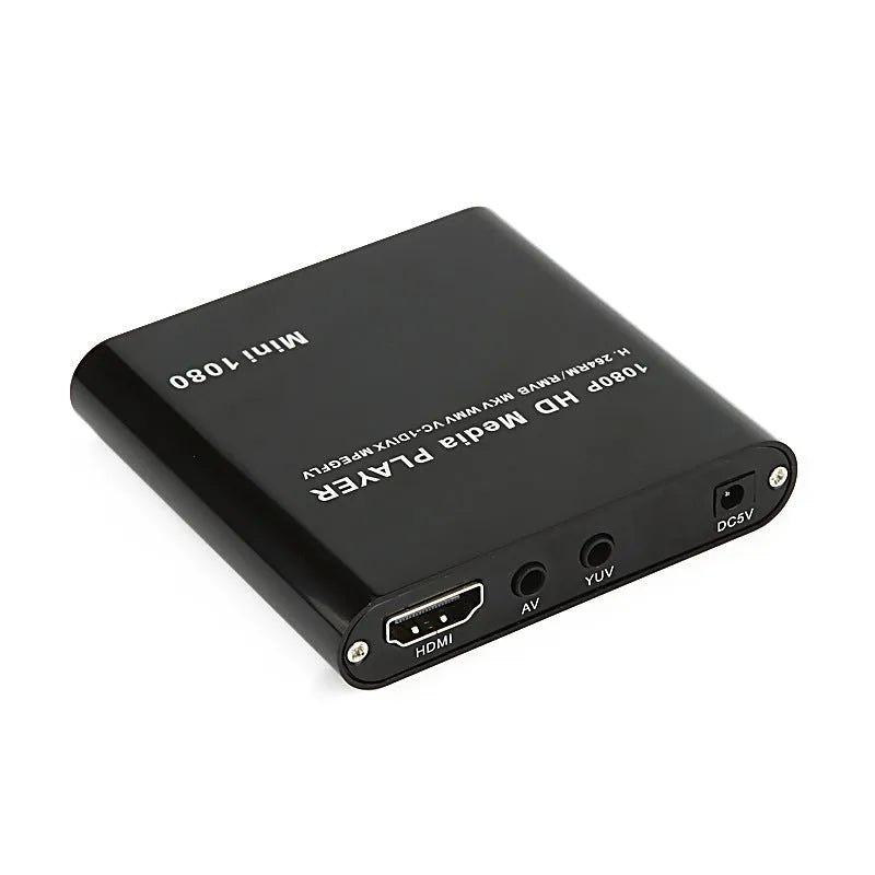 Blue or black Full HD 1080p media player with SD card slot, USB port and HDMI output