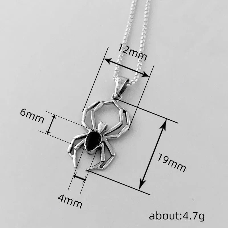Lady Halloween ghost spider necklace with copper box chain and mixed gemstone inlay pendant in gold black colour