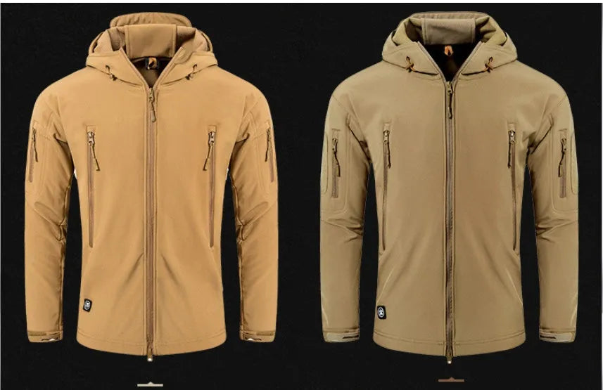 Military tactical jacket waterproof with fleece lining in khaki colour for outdoor use