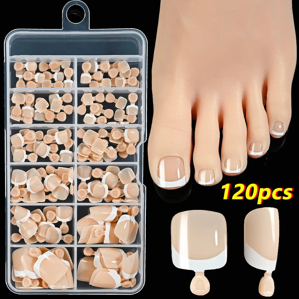 120 French white edge full square short toe nail pieces in nude colours TD245-B1 to TD245-B9