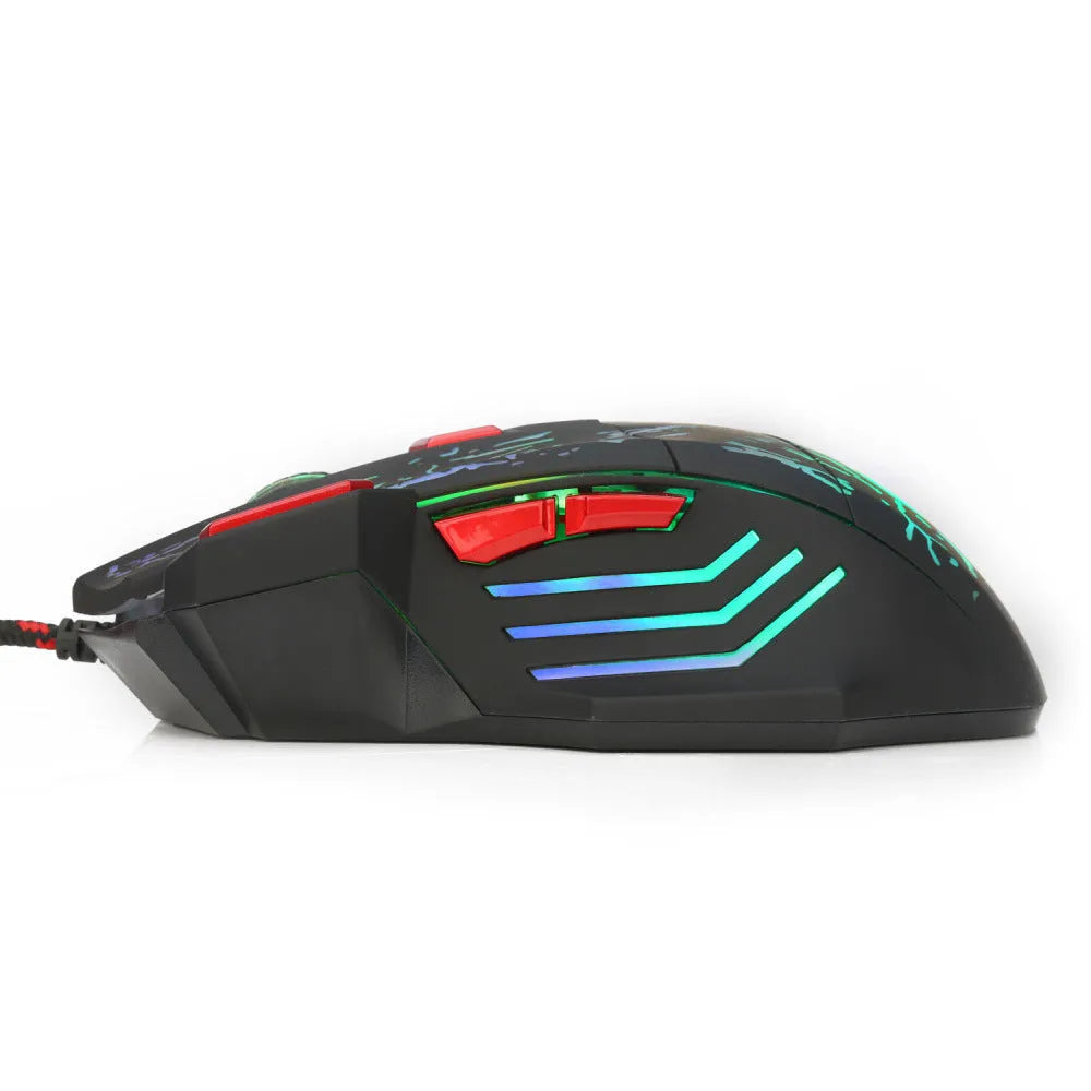 H300BK colour wired gaming mouse with luminous LED lighting effects showing USB cable connection
