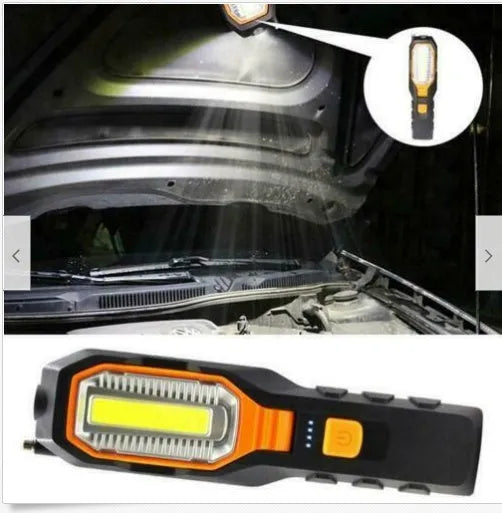 Multifunctional COB work light with LED, ABS housing, dry battery and USB rechargeable versions