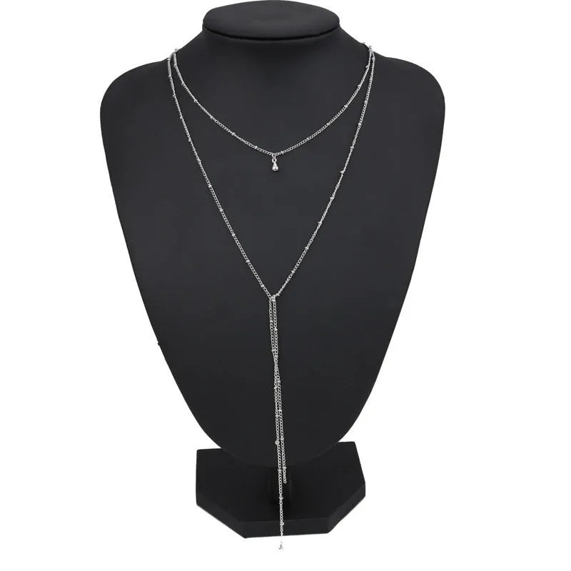 Simple retro clavicle necklace geometric multi-layer alloy electroplated golden silver chain