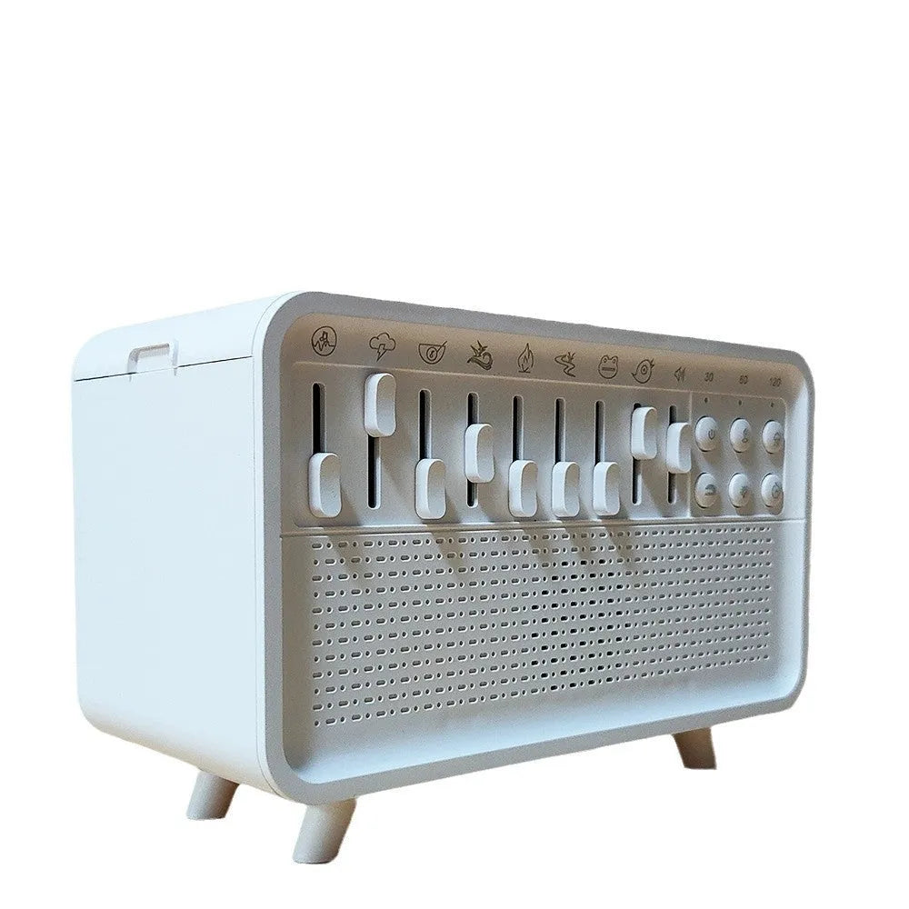 White geometric 3-in-1 sleep machine with humidifier, Bluetooth speaker and night light functions