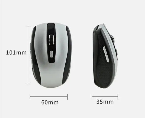 2.4G optical wireless mouse in black with USB receiver, 1000DPI, six buttons