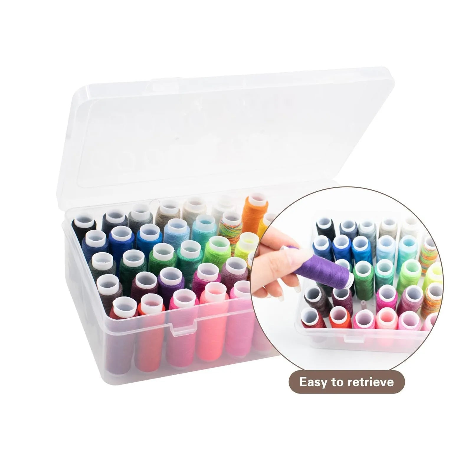 Plastic storage box with 42 compartments for organising sewing threads and embroidery supplies