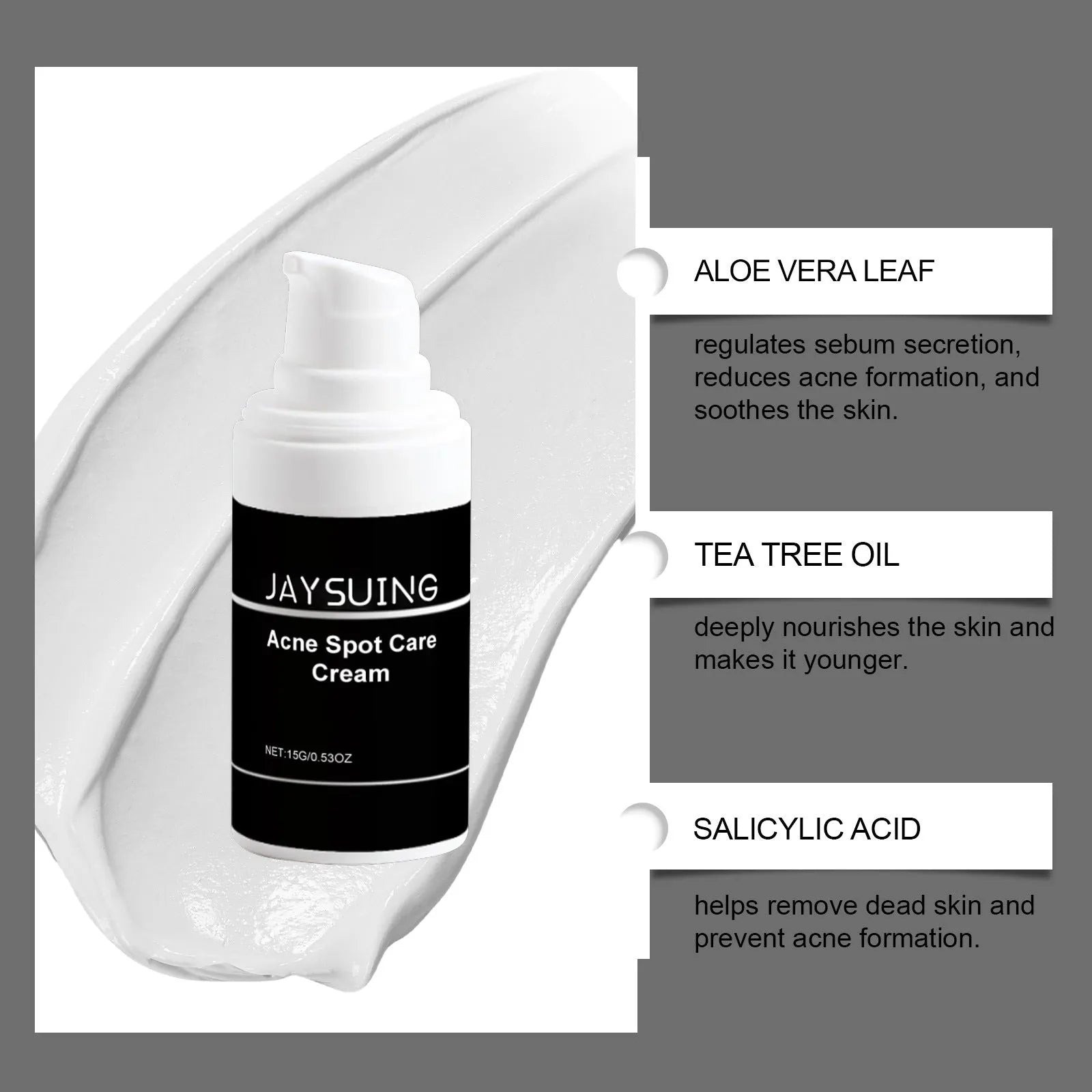 15g tube of hydrating acne cream with mint leaf, tea tree oil and aloe extracts