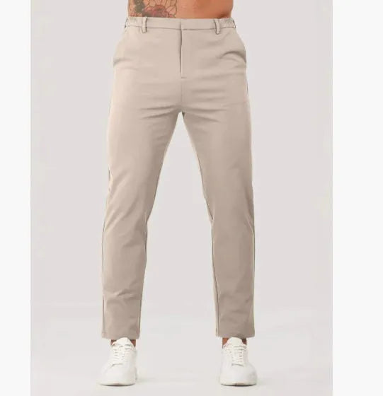 Men's solid colour casual suit trousers in polyester fibre blend, available in five colours and sizes S to 3XL