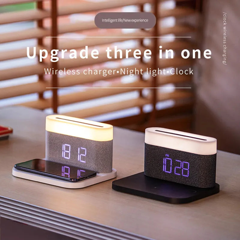 Wireless charging desktop clock night light table lamp in modern simple design