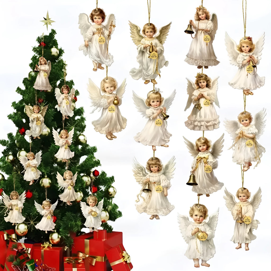 12 pieces Victoria Angel wooden ornaments set density plate modern simplicity Christmas decorations