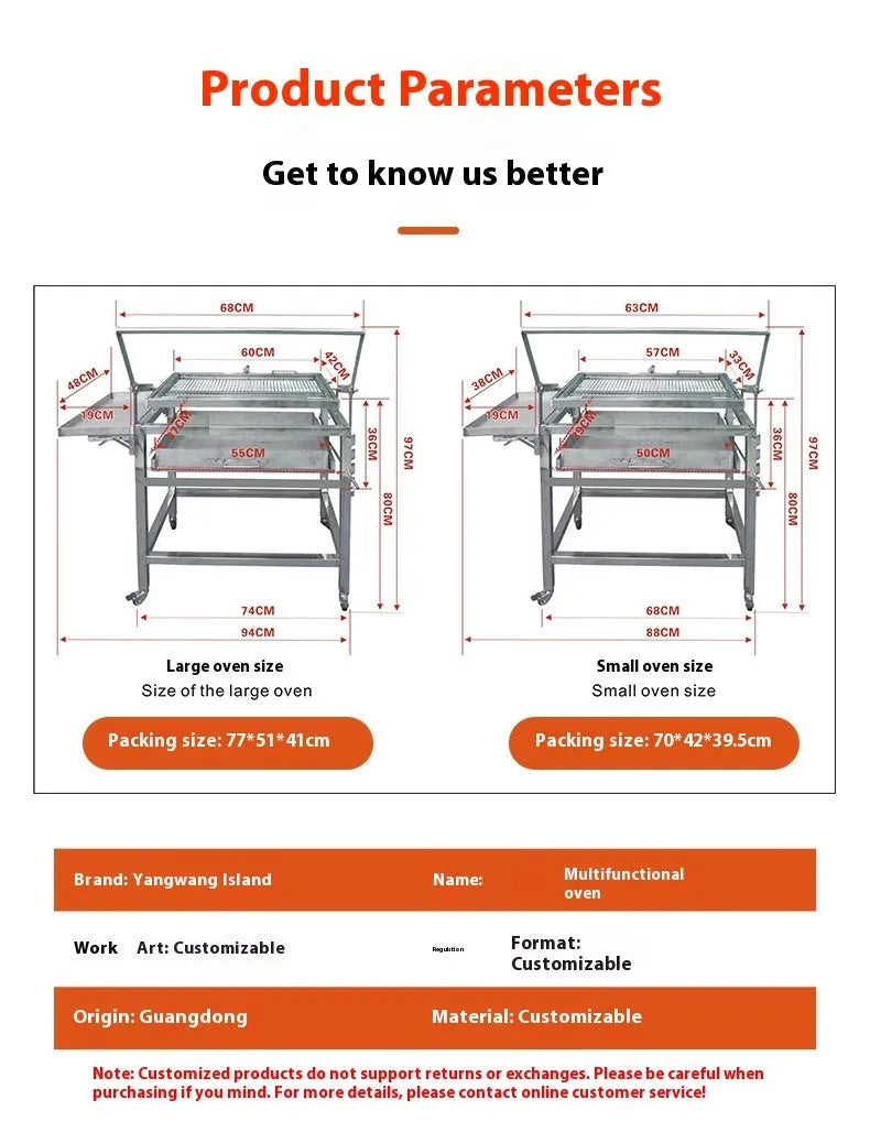 Large foldable portable charcoal BBQ stove with a detachable grill for outdoor cooking.