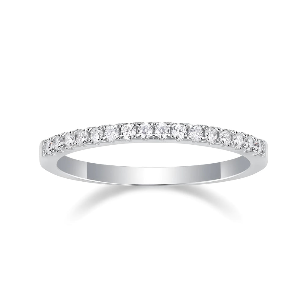Wedding ring set with moissanite stone in platinum-plated S925 silver, size 7, in gift box