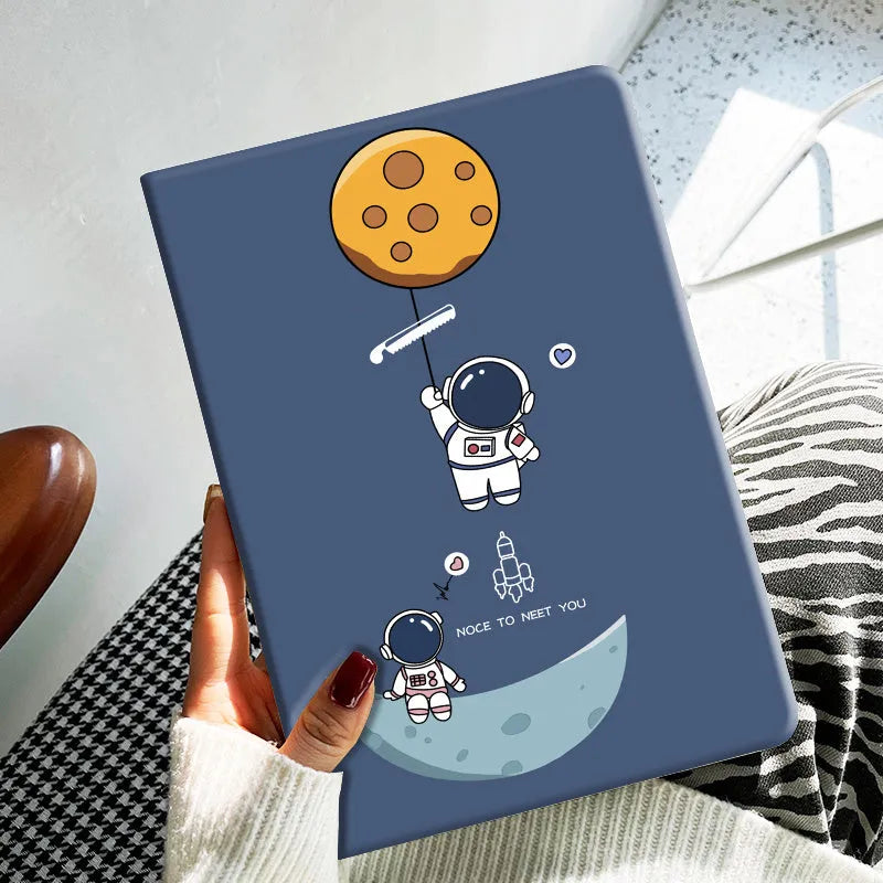Cartoon TPU leather case anti-fall protection cover for iPad, Happy hour design