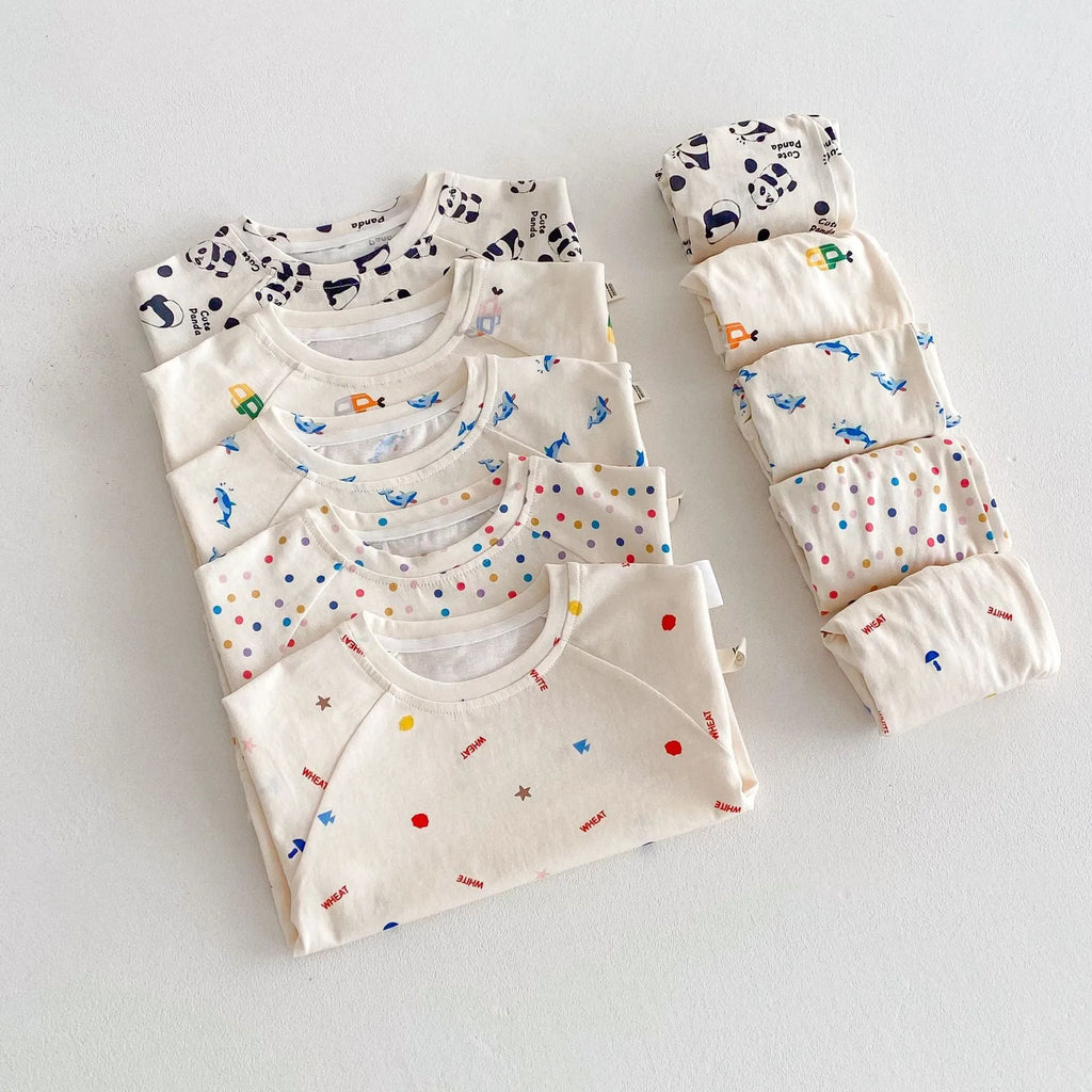 Baby summer cotton two-piece set with cartoon T-shirt and shorts in submarine print