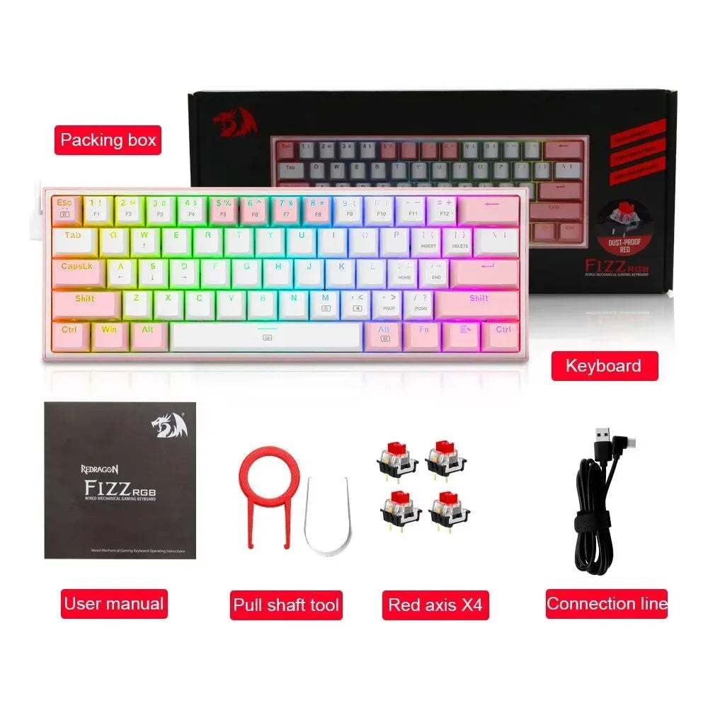 K617 RGB mechanical keyboard with white pink colour scheme and backlit keys