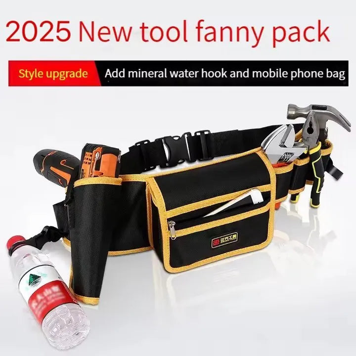 Yellow canvas electrician tool waist bag with belt for portable storage and repair use