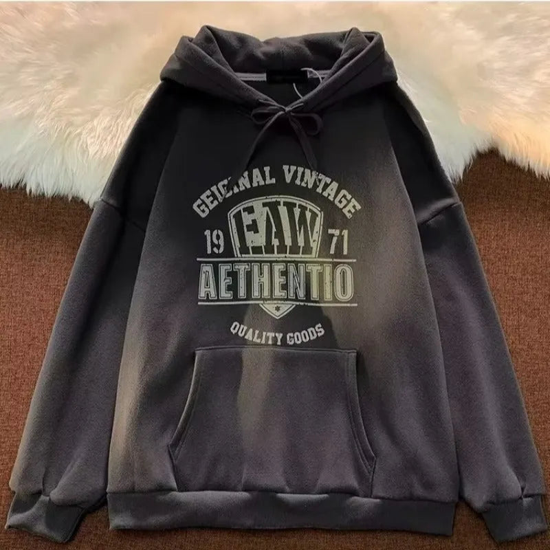 Fashion letters printed hoodie men casual cotton top dark gray
