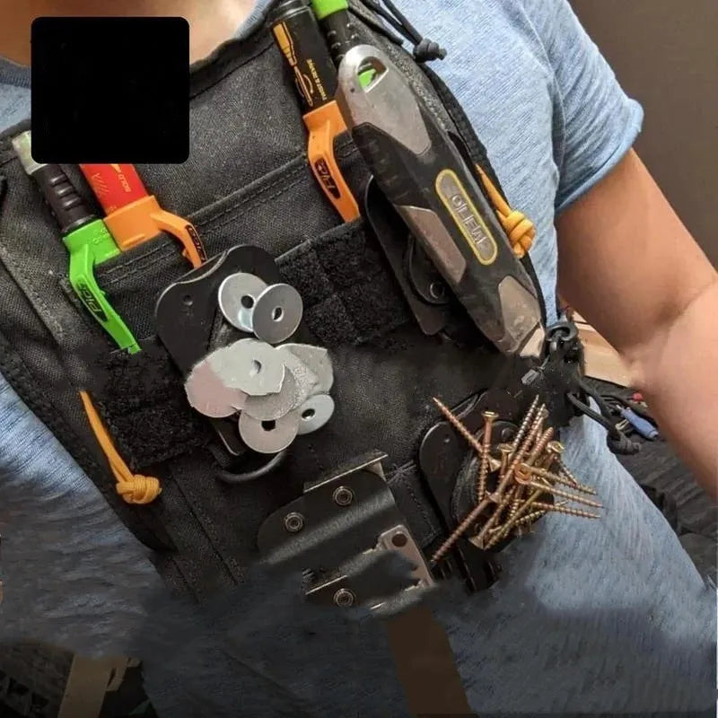 Magnetic tool bracket with power clip belt magnet and leather case in waist tool magnet style.