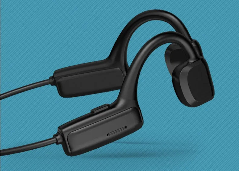 G1 wireless sports Bluetooth headset in black with earless design and split key controls on a white background