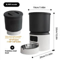 4L smart pet feeder with remote control and video camera on a kitchen floor