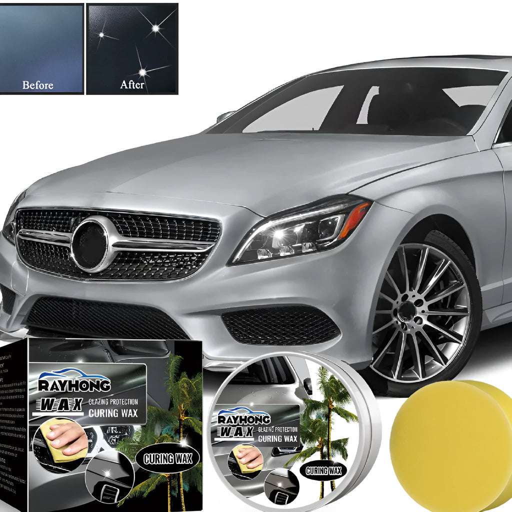 Car coating wax block and sponge applicator kit for paint restoration and protection.