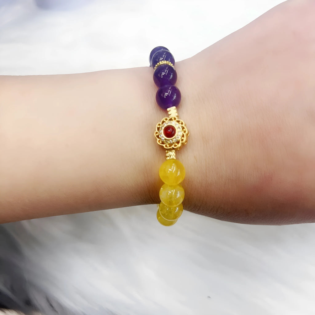 Handmade yellow and purple amethyst crystal women's bracelet jewellery
