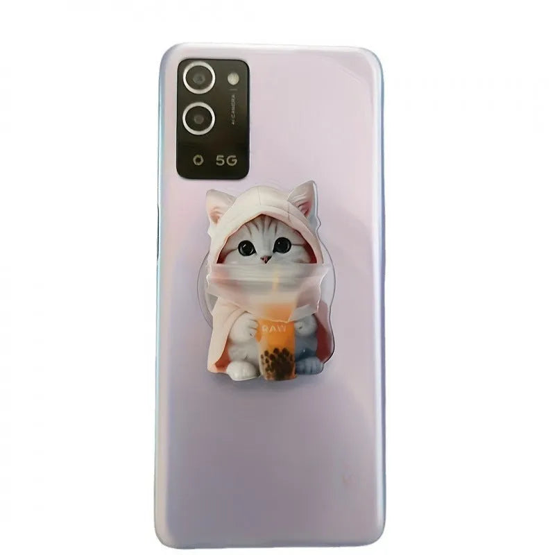 Creative cartoon acrylic flat phone holder with transparent support in milk tea cat design on a desk