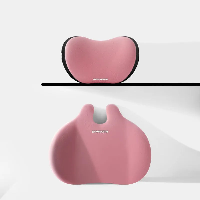 Automotive headrest and lumbar support pillow set in coordinated colours for car comfort