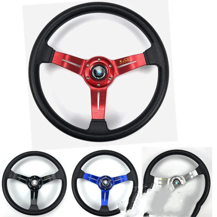 Universal 340mm PU racing steering wheel for car modification in black, blue, red or silver