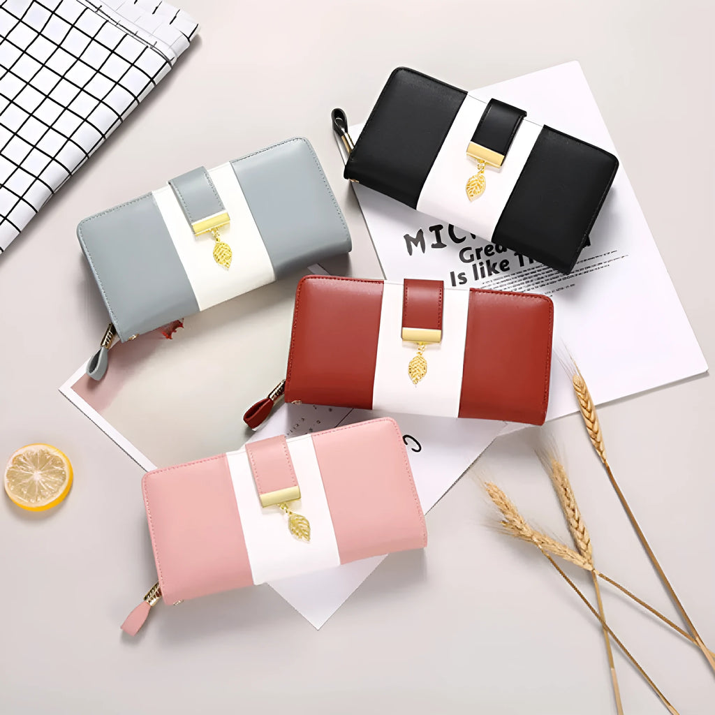 Midnight black PU leather anti-theft clutch bag with a silver lock on the zip, shown open to reveal RFID-blocking card slots.