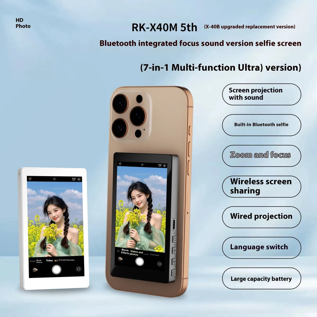 X40M magnetic mobile phone selfie display with audio zoom in black, grey or white colours