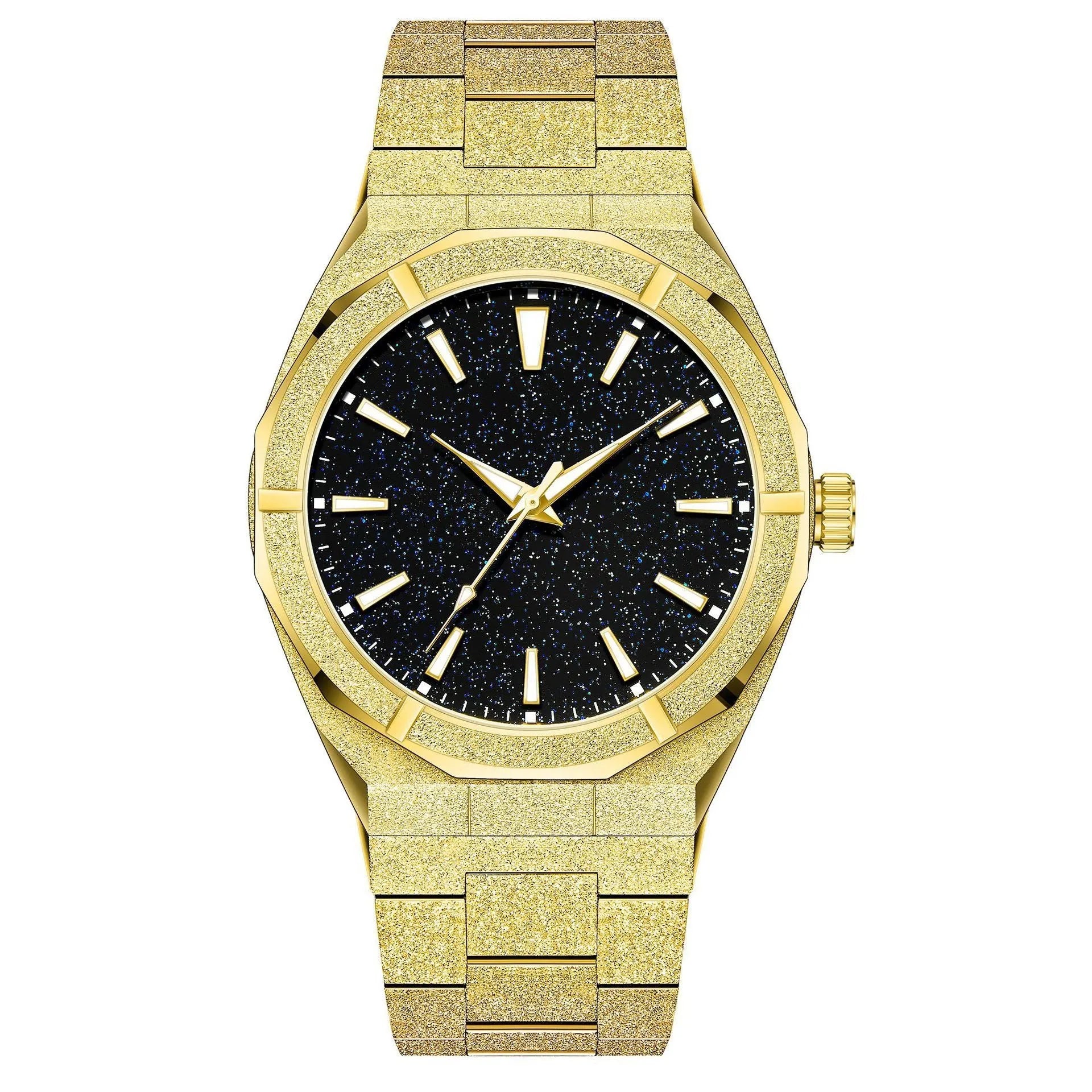 Business men's watch with frosted stainless steel case and luminous hands in silver colour option
