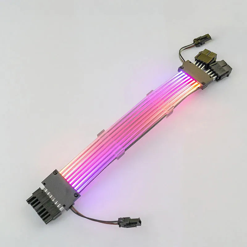 ARGB LED dual 8-pin graphics card extension cable 300mm with aluminium braiding and optical fibre