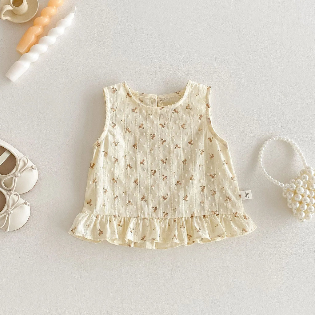 Children's cream apricot cotton sleeveless top and casual pants two-piece set for heights 73-120 cm