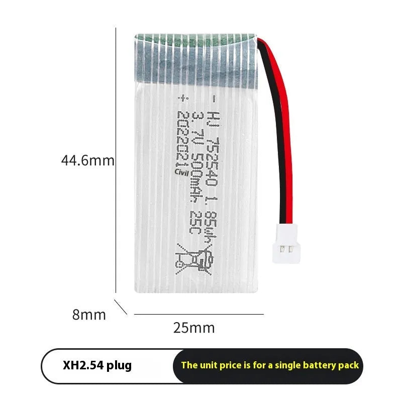 3.7V 500mAh model airplane battery for X5C drone with protection board and JST Red plug